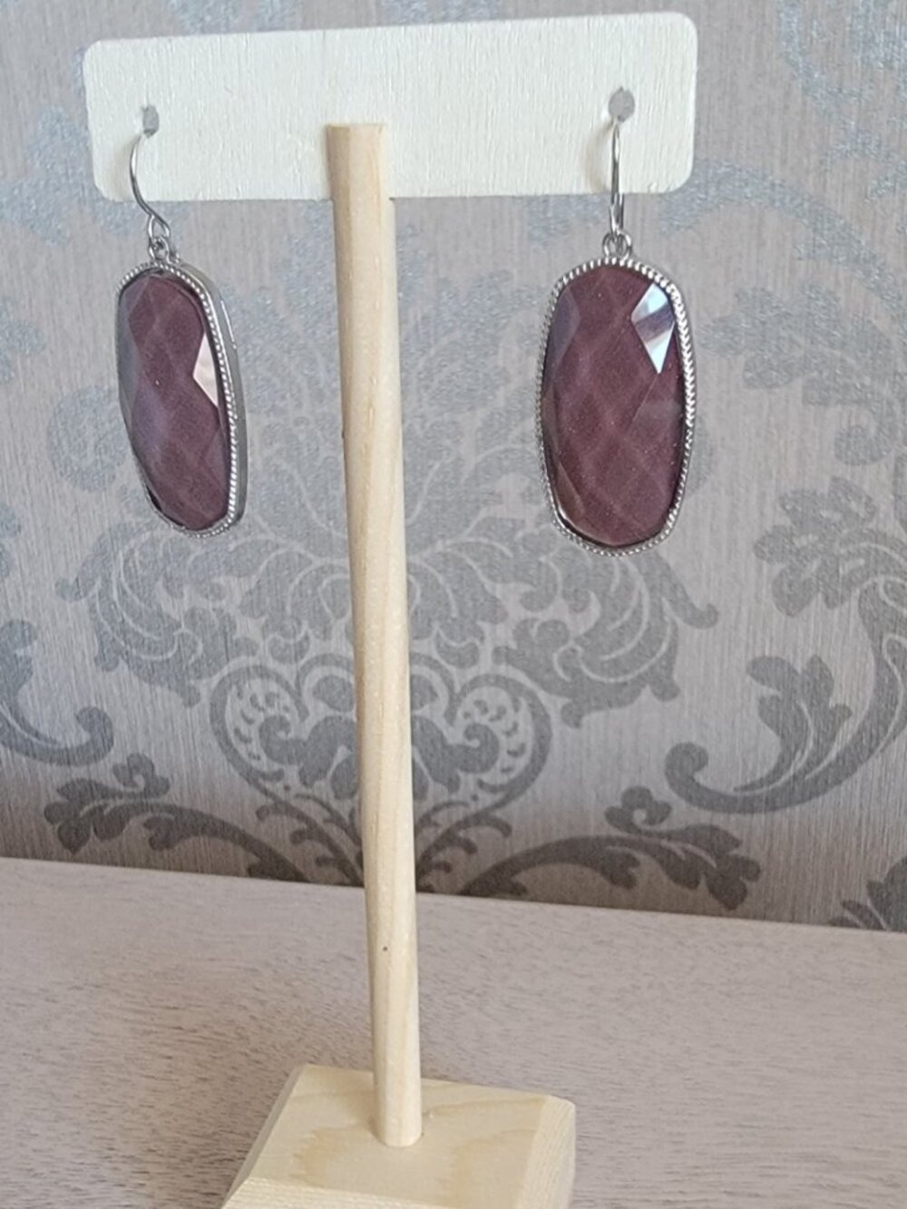Hexagon Burgundy Shimmer Earrings